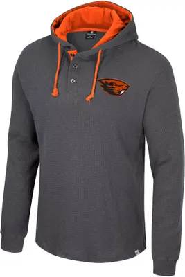 Colosseum Men's Oregon State Beavers Charcoal Hooded Henley Sweater