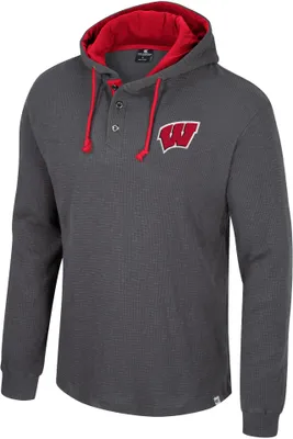 Colosseum Men's Wisconsin Badgers Charcoal Hooded Henley Sweater