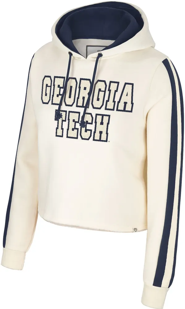 Colosseum Women's Georgia Tech Yellow Jackets Cream Perfect Date Cropped Pullover Hoodie