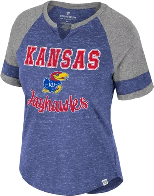 Colosseum Women's Kansas Jayhawks Blue V-Notch T-Shirt