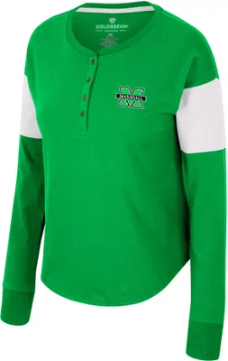 Colosseum Women's Marshall Thundering Herd Green Henley Long Sleeve T-Shirt