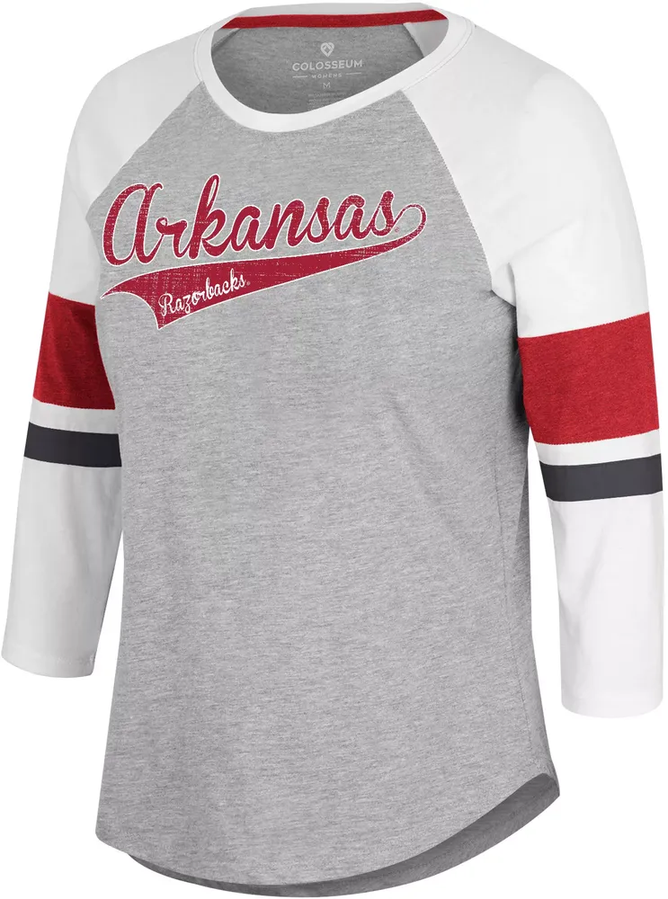 Colosseum Women's Arkansas Razorbacks Grey Softball 3/4 Sleeve T-Shirt