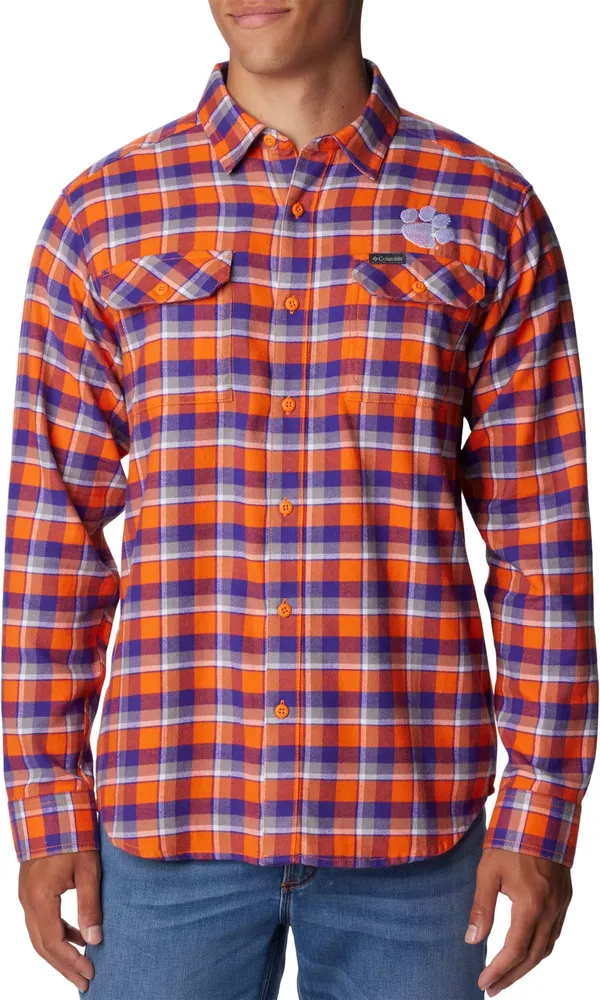 Columbia Men's Clemson Tigers Orange Plaid Flare Gun Flannel Button Down Long Sleeve Shirt