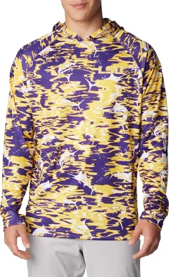Columbia Men's LSU Tigers Purple PFG Super Terminal Tackle Long Sleeve Hooded T-Shirt