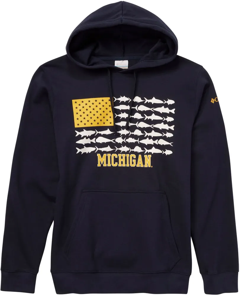 Dick's Sporting Goods Columbia Men's Michigan Wolverines Blue Fish Flag  Pull Over Hoodie