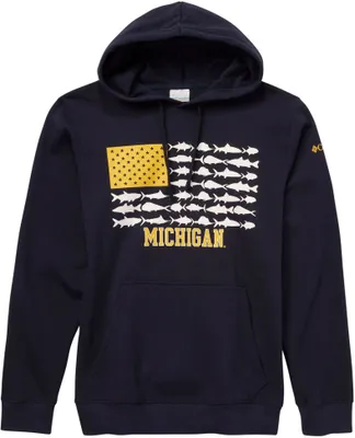 Columbia Men's Michigan Wolverines Blue Fish Flag Pull Over Hoodie