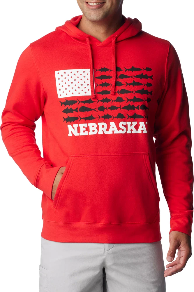 Columbia Men's Nebraska Cornhuskers Scarlet PFG Fish Flag Pullover Hoodie