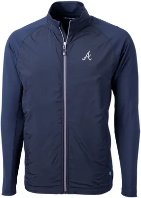 Cutter & Buck Men's Atlanta Braves Blue Eco Knit Hybrid Jacket