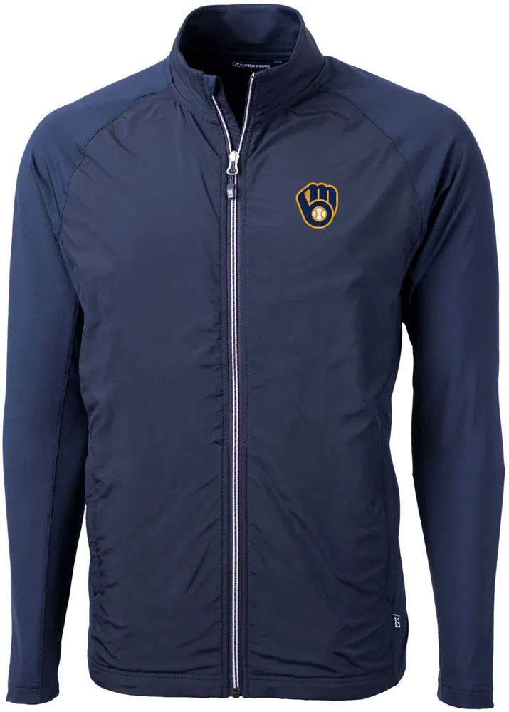 Cutter & Buck Men's Milwaukee Brewers Blue Eco Knit Hybrid Jacket