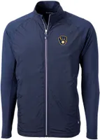 Cutter & Buck Men's Milwaukee Brewers Blue Eco Knit Hybrid Jacket