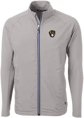 Cutter & Buck Men's Milwaukee Brewers Polished Eco Knit Hybrid Jacket