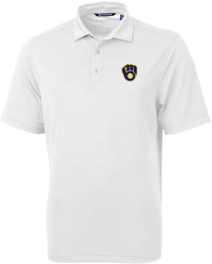 Cutter & Buck Men's Milwaukee Brewers White Virtue Eco Pique Polo