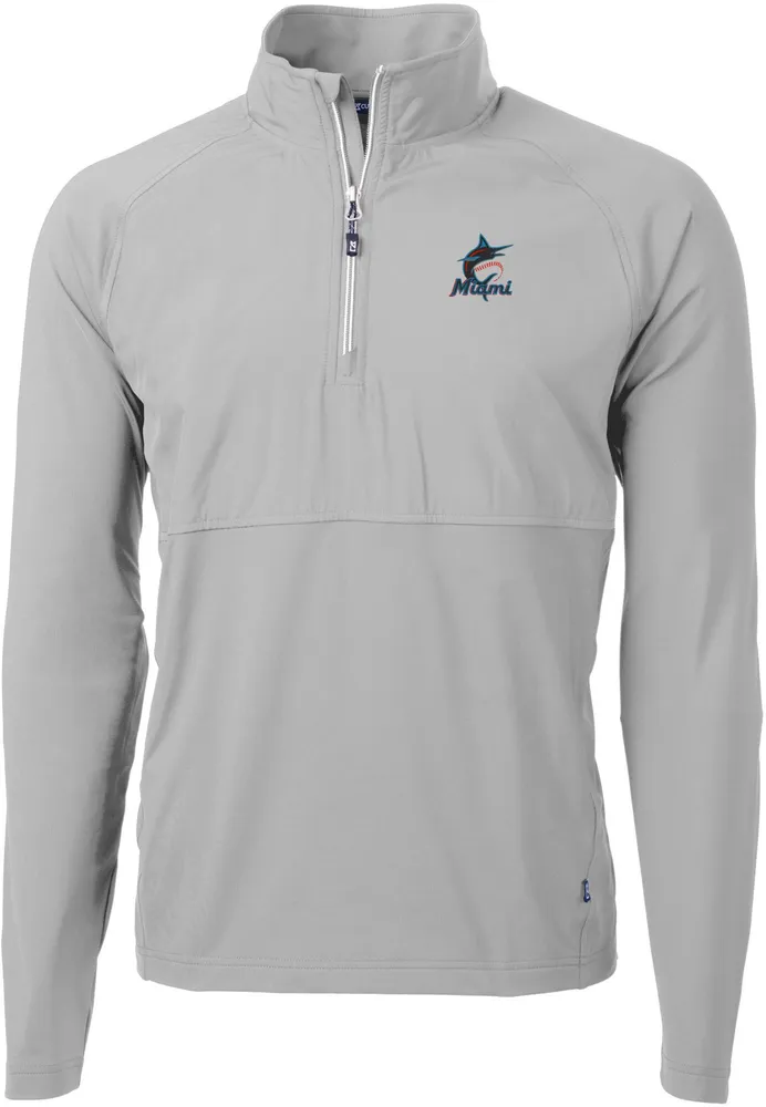 Cutter & Buck Men's Miami Marlins Polished Eco Knit Stretch 1/4 Zip Pullover