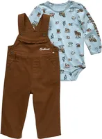 Carhartt Girls' Infant Long Sleeve Print Bodysuit and Canvas Overall Set