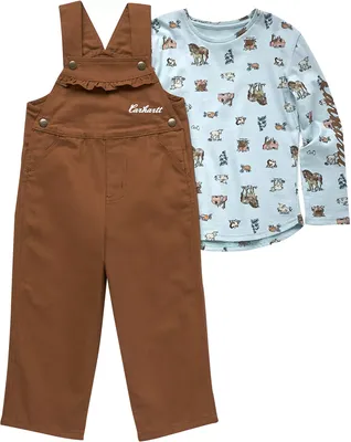 Carhartt Girls' Toddler Long Sleeve Print T-Shirt and Canvas Overall Set