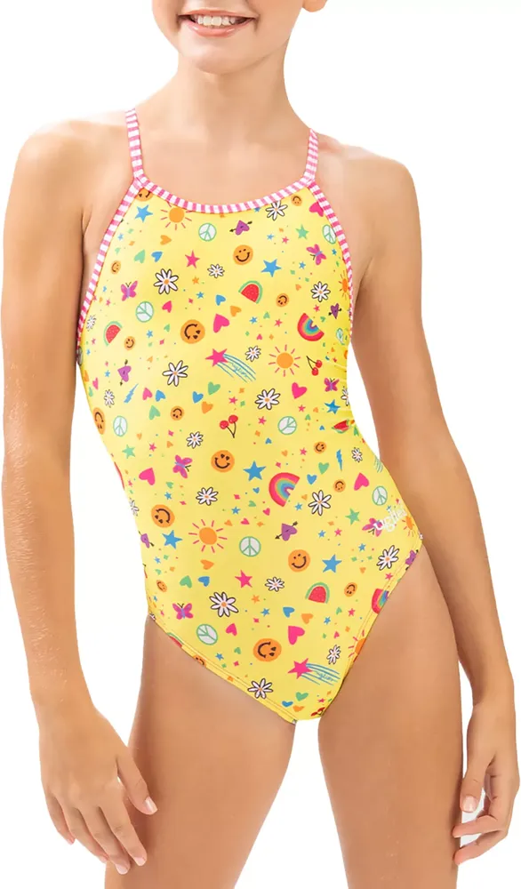 Dolfin Girls' Uglies Smile Print One-Piece Swimsuit