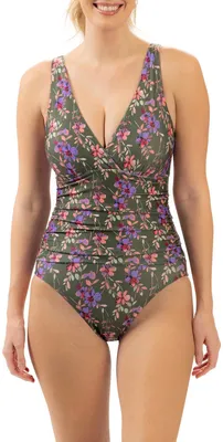 Dolfin Women's Surplice Printed Wrap One Piece Swimsuit