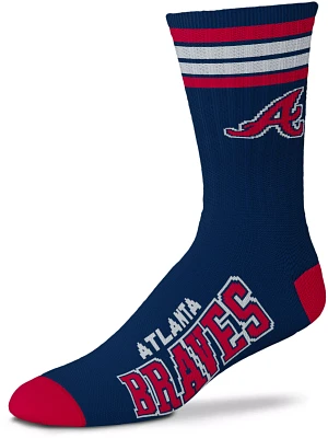 For Bare Feet Atlanta Braves Navy 4 Stripe Deuce Crew Socks