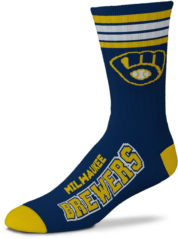 For Bare Feet Milwaukee Brewers Navy 4 Stripe Deuce Crew Socks