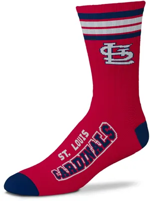 For Bare Feet St. Louis Cardinals Red 4 Stripe Deuce Crew Socks