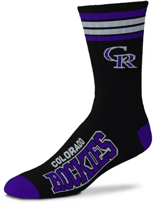 For Bare Feet Colorado Rockies Black 4 Stripe Deuce Crew Socks