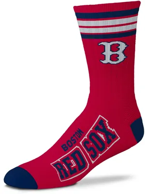For Bare Feet Boston Red Sox Red 4 Stripe Deuce Crew Socks