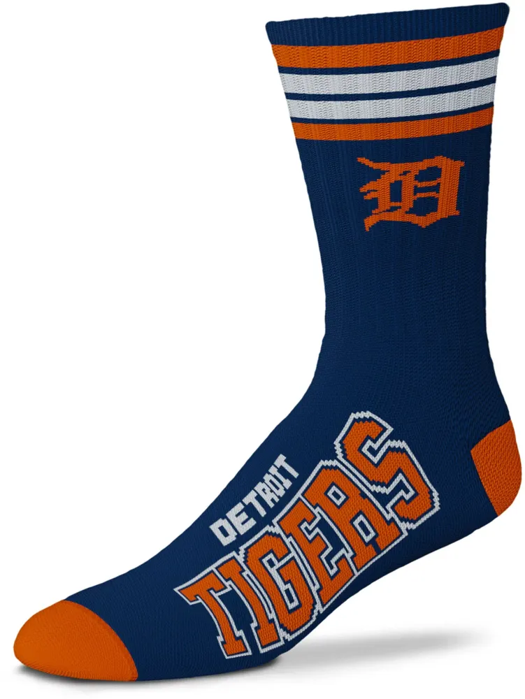 For Bare Feet Detroit Tigers Navy 4 Stripe Deuce Crew Socks