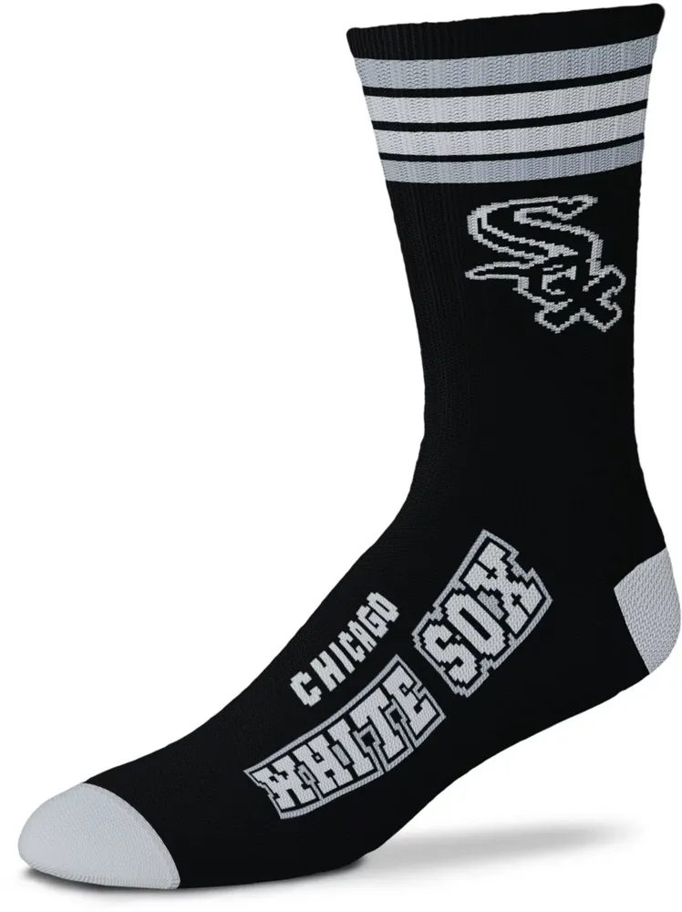 For Bare Feet Chicago White Sox Black 4 Stripe Deuce Crew Socks