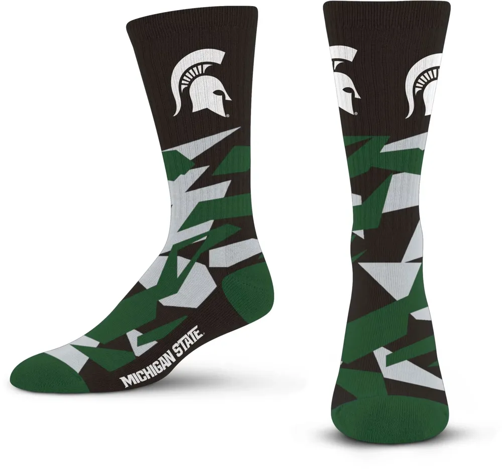 For Bare Feet Michigan State Spartans Shattered Camo Crew Socks