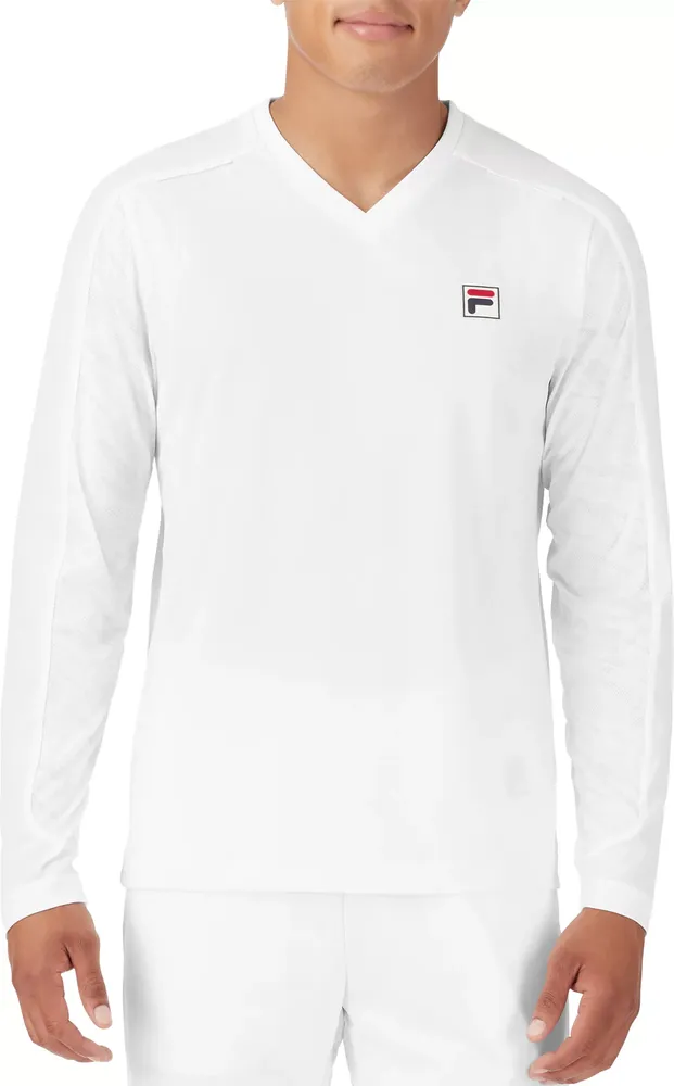 FILA Men's White Line Long Sleeve V-Neck