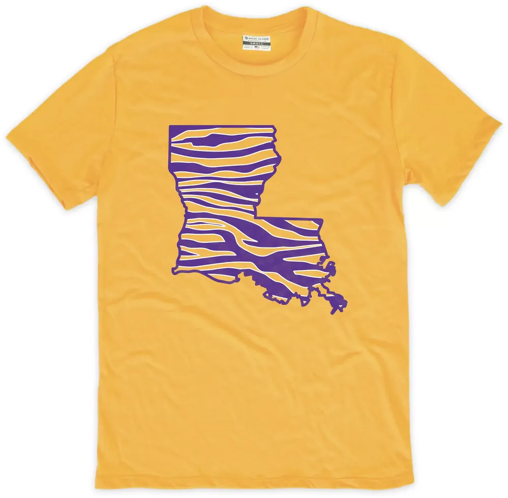 Where I'm From Adult Louisiana Yellow State Tiger T-Shirt