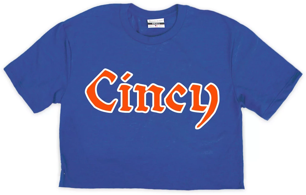 Where I'm From Cincinnati Goth Script Blue Cropped T-Shirt