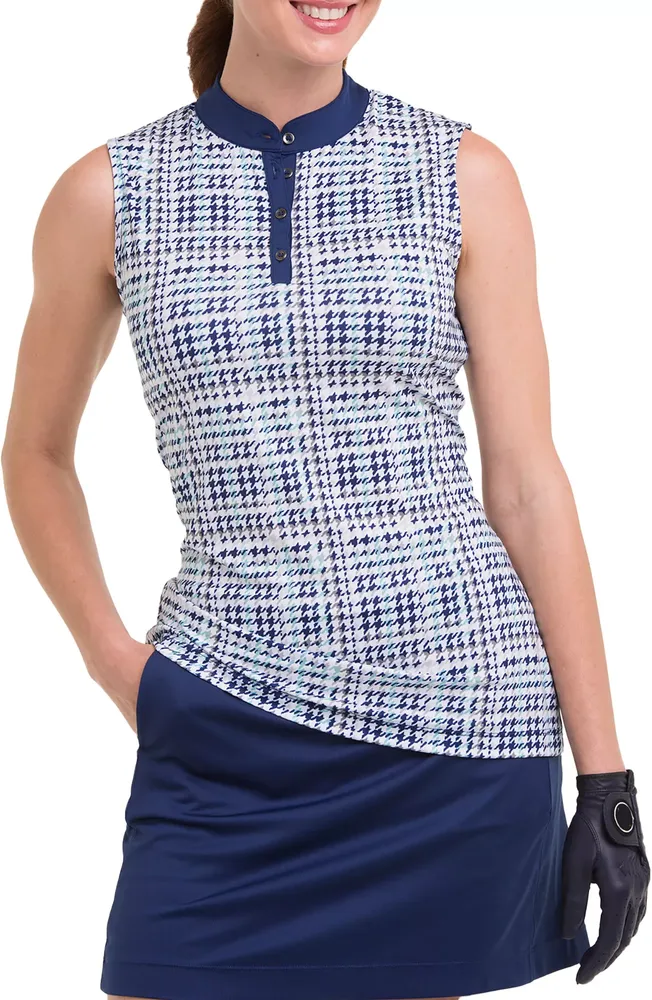 EP New York Women's Sleeveless Houndstooth Print Polo