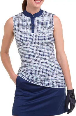 EP New York Women's Sleeveless Houndstooth Print Polo