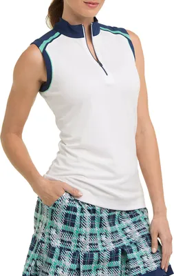 EP New York Women's Sleeveless Quarter Zip Yoke Blocking Polo