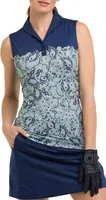 EP New York Women's Sleeveless Shawl Collar Print Polo