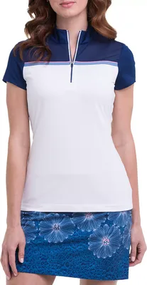 EP New York Women's Short-Sleeve Color Blocked Zip Mock Polo