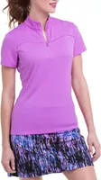 EP New York Women's Short Sleeve 1/4 Zip Tape Trim Top