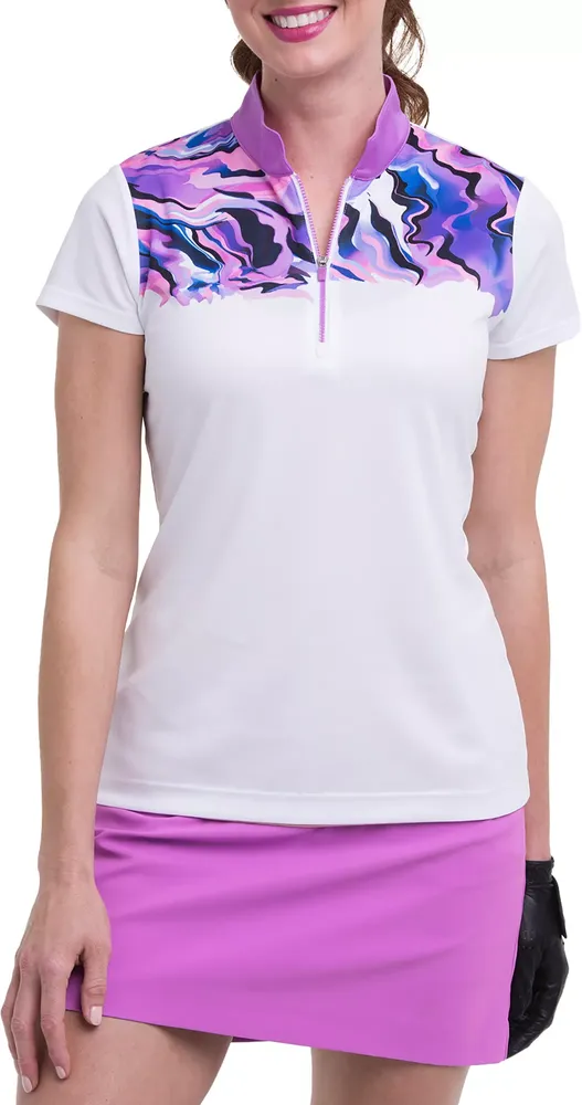 EP New York Women's Short-Sleeve Split Zip Mock Polo