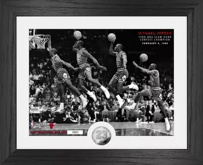 Highland Mint Chicago Bulls Michael Jordan 1988 Slam Dunk Contest Champion Silver Coin Photo Frame