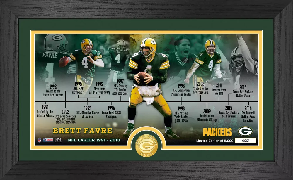 Highland Mint Green Bay Packers Brett Favre Career Timeline Bronze Coin Photo Pano Mint