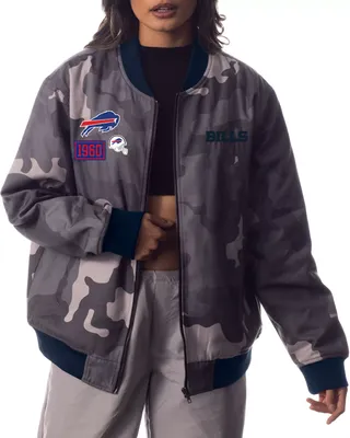 The Wild Collective Women's Buffalo Bills Camo Grey Bomber Jacket