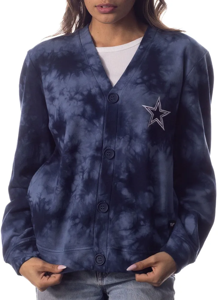 The Wild Collective Women's Dallas Cowboys Tie Dye Navy Cardigan