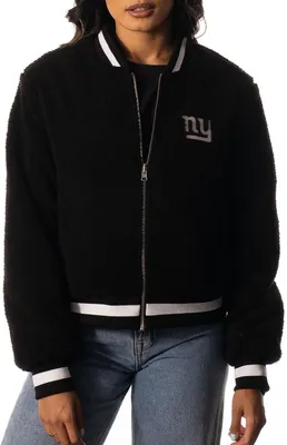 The Wild Collective Women's New York Giants Black Reversible Sherpa Bomber Jacket