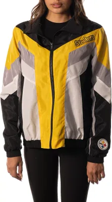 The Wild Collective Women's Pittsburgh Steelers Colorblock Black Track Jacket