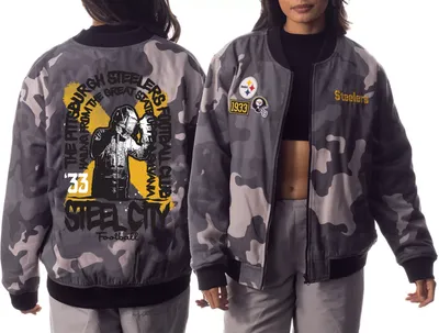 The Wild Collective Women's Pittsburgh Steelers Camo Grey Bomber Jacket