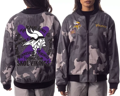 The Wild Collective Women's Minnesota Vikings Camo Grey Bomber Jacket