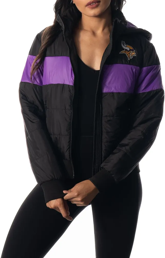 The Wild Collective Women's Minnesota Vikings Black Hooded Puffer Jacket