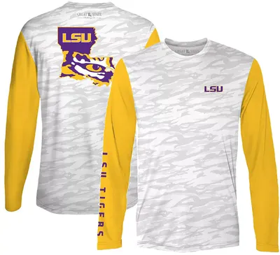 Great State Clothing Men's LSU Tigers Grey Tiger Camo Long Sleeve T-Shirt