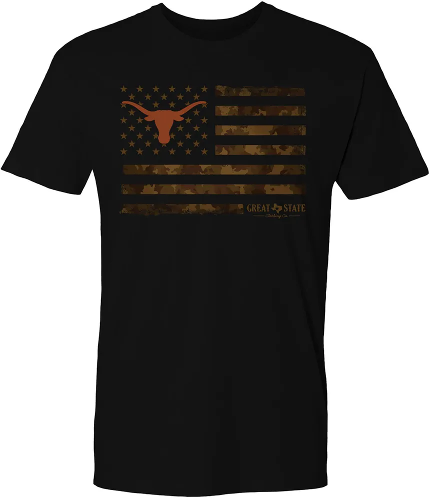 Great State Clothing Men's Texas Longhorns Black Whiskey Label T-Shirt